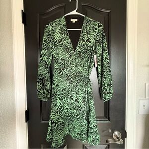 Whistles Green Zebra Ruffle Wrap Mini Dress